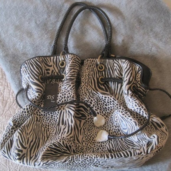DS BAGS BLACK AND IVORY ZEBRA PRINT LARGE HANDBAG TOTE - Picture 1 of 1